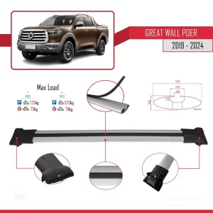 Great Wall Poer 2019 ve Sonrası ile Uyumlu FLY Model Ara Atkı Tavan Barı GRİ 3 ADET BAR thumb 4