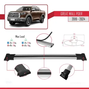 Great Wall Poer 2019 ve Sonrası ile Uyumlu FLY Model Ara Atkı Tavan Barı GRİ thumb 4
