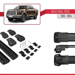 Great Wall Poer 2019 ve Sonrası ile uyumlu ACE-1 Ara Atkı Tavan Barı SİYAH thumb 5