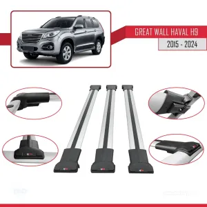 Great Wall Haval H9 2015 ve Sonrası ile Uyumlu FLY Model Ara Atkı Tavan Barı GRİ 3 ADET BAR thumb 5