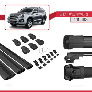 Great Wall Haval H9 2015 ve Sonrası ile uyumlu ACE-1 Ara Atkı Tavan Barı SİYAH 3 ADET BAR thumb 5
