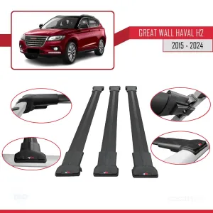 Great Wall Haval H2 2015 ve Sonrası ile Uyumlu FLY Model Ara Atkı Tavan Barı SİYAH 3 ADET BAR thumb 5