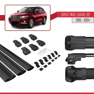 Great Wall Haval H2 2015 ve Sonrası ile uyumlu ACE-1 Ara Atkı Tavan Barı SİYAH 3 ADET BAR thumb 5