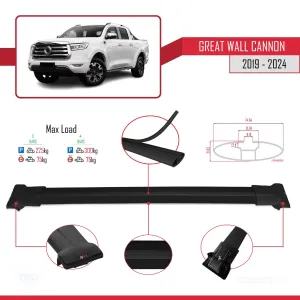 Great Wall Cannon 2019 ve Sonrası ile Uyumlu FLY Model Ara Atkı Tavan Barı SİYAH 3 ADET BAR thumb 4