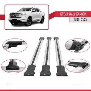 Great Wall Cannon 2019 ve Sonrası ile Uyumlu FLY Model Ara Atkı Tavan Barı GRİ 3 ADET BAR thumb 5