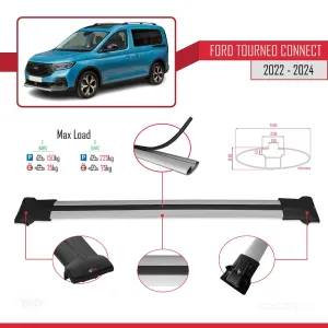 Ford Turneo Connect 2022 ve Sonrası ile Uyumlu FLY Model Ara Atkı Tavan Barı GRİ thumb 4