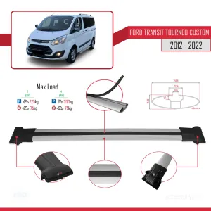 Ford Transit Tourneo - Custom 2012-2023 Arası ile uyumlu FLY Model Ara Atkı Tavan Barı GRİ 4 ADET BAR thumb 4