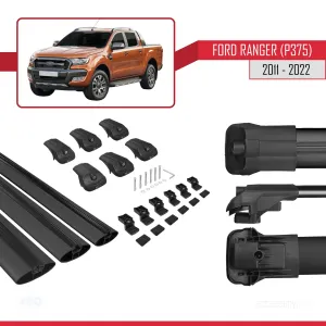 Ford Ranger 2011-2022 Arası ile uyumlu ACE-1 Ara Atkı Tavan Barı SİYAH 3 ADET BAR thumb 5