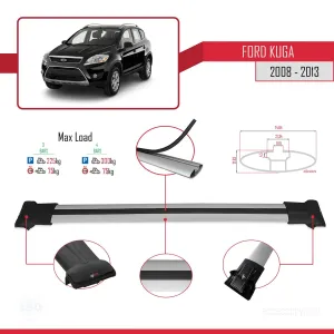 Ford Kuga 2008-2013 Arası ile Uyumlu FLY Model Ara Atkı Tavan Barı GRİ 3 ADET BAR thumb 4
