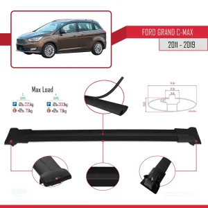 Ford Grand C-Max 2011-2019 Arası ile Uyumlu FLY Model Ara Atkı Tavan Barı SİYAH 3 ADET BAR thumb 4