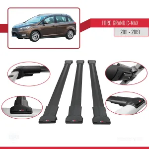 Ford Grand C-Max 2011-2019 Arası ile Uyumlu FLY Model Ara Atkı Tavan Barı SİYAH 3 ADET BAR thumb 5