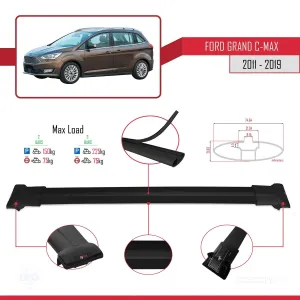 Ford Grand C-Max 2011-2019 Arası ile uyumlu FLY Model Ara Atkı Tavan Barı SİYAH thumb 4
