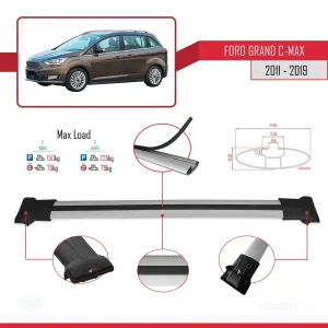 Ford Grand C-Max 2011-2019 Arası ile uyumlu FLY Model Ara Atkı Tavan Barı GRİ thumb 4