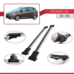 Ford Grand C-Max 2011-2019 Arası ile uyumlu FLY Model Ara Atkı Tavan Barı GRİ thumb 5