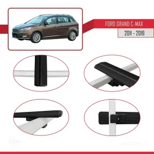 Ford Grand C-Max 2011-2019 Arası ile uyumlu Basic Model Ara Atkı Tavan Barı SİYAH 3 ADET thumb 4