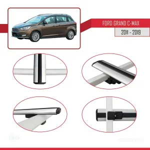Ford Grand C-Max 2011-2019 Arası ile uyumlu Basic Model Ara Atkı Tavan Barı GRİ 3 ADET thumb 4