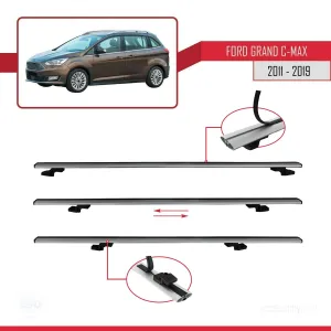 Ford Grand C-Max 2011-2019 Arası ile uyumlu Basic Model Ara Atkı Tavan Barı GRİ 3 ADET thumb 5