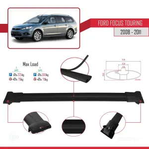 Ford Focus TOURING 2008-2011 Arası ile Uyumlu FLY Model Ara Atkı Tavan Barı SİYAH 3 ADET BAR thumb 4