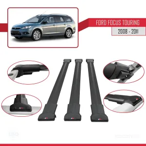 Ford Focus TOURING 2008-2011 Arası ile Uyumlu FLY Model Ara Atkı Tavan Barı SİYAH 3 ADET BAR thumb 5
