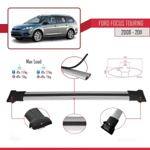 Ford Focus TOURING 2008-2011 Arası ile uyumlu FLY Model Ara Atkı Tavan Barı GRİ thumb 4