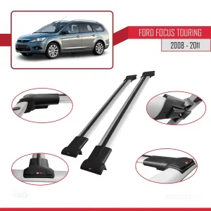 Ford Focus TOURING 2008-2011 Arası ile uyumlu FLY Model Ara Atkı Tavan Barı GRİ thumb 5