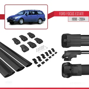 Ford Focus Estate C170 1998-2004 Arası ile uyumlu ACE-1 Ara Atkı Tavan Barı SİYAH 3 ADET BAR thumb 5