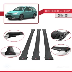 Ford Focus Estate (C307) 2004-2011 Arası ile Uyumlu FLY Model Ara Atkı Tavan Barı SİYAH 3 ADET BAR thumb 5