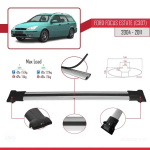 Ford Focus Estate (C307) 2004-2011 Arası ile Uyumlu FLY Model Ara Atkı Tavan Barı GRİ thumb 4