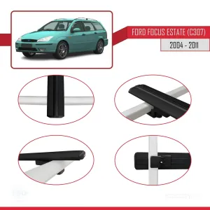 Ford Focus Estate (C307) 2004-2011 Arası ile uyumlu Basic Model Ara Atkı Tavan Barı SİYAH 3 ADET thumb 4