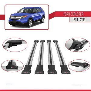 Ford Explorer 2011-2015 Arası ile uyumlu FLY Model Ara Atkı Tavan Barı GRİ 4 ADET BAR thumb 5