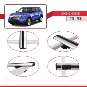 Ford Explorer 2011-2015 Arası ile uyumlu Basic Model Ara Atkı Tavan Barı GRİ 3 ADET thumb 4