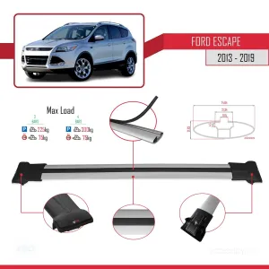 Ford Escape 2013-2019 Arası ile Uyumlu FLY Model Ara Atkı Tavan Barı GRİ 3 ADET BAR thumb 4