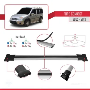 Ford Connect 2002-2013 Arası ile uyumlu FLY Model Ara Atkı Tavan Barı GRİ thumb 4