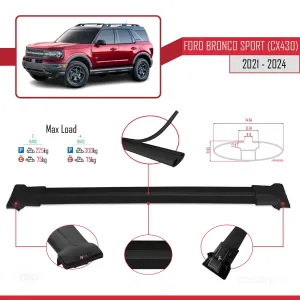 Ford Bronco Sport (CX430) 2021 ve Sonrası ile Uyumlu FLY Model Ara Atkı Tavan Barı SİYAH 3 ADET BAR thumb 4