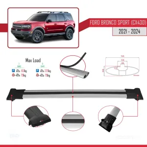 Ford Bronco Sport (CX430) 2021 ve Sonrası ile Uyumlu FLY Model Ara Atkı Tavan Barı GRİ thumb 4