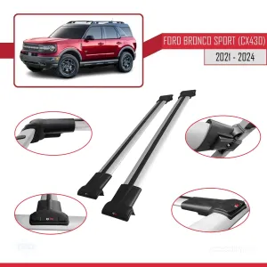 Ford Bronco Sport (CX430) 2021 ve Sonrası ile Uyumlu FLY Model Ara Atkı Tavan Barı GRİ thumb 5
