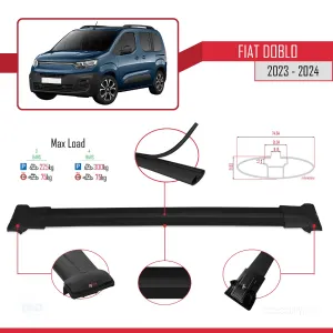 Fiat Doblo 2023 ve Sonrası ile uyumlu FLY Model Ara Atkı Tavan Barı SİYAH 3 ADET BAR thumb 4