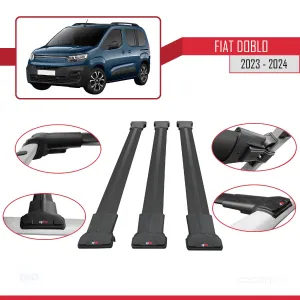 Fiat Doblo 2023 ve Sonrası ile uyumlu FLY Model Ara Atkı Tavan Barı SİYAH 3 ADET BAR thumb 5