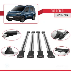 Fiat Doblo 2023 ve Sonrası ile uyumlu FLY Model Ara Atkı Tavan Barı GRİ 4 ADET BAR thumb 5