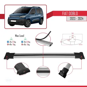 Fiat Doblo 2023 ve Sonrası ile uyumlu FLY Model Ara Atkı Tavan Barı GRİ 3 ADET BAR thumb 4