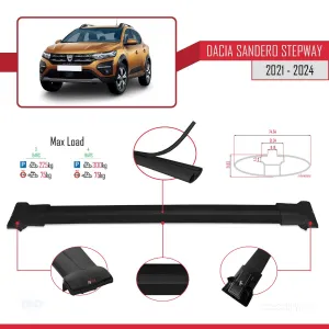 Dacia Sandero STEPWAY 2021 ve Sonrası ile Uyumlu FLY Model Ara Atkı Tavan Barı SİYAH 3 ADET BAR thumb 4