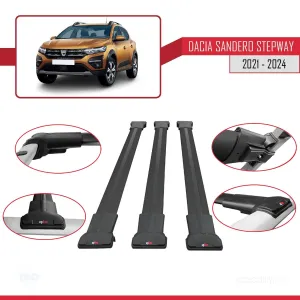 Dacia Sandero STEPWAY 2021 ve Sonrası ile Uyumlu FLY Model Ara Atkı Tavan Barı SİYAH 3 ADET BAR thumb 5