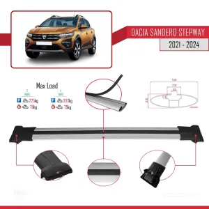 Dacia Sandero STEPWAY 2021 ve Sonrası ile Uyumlu FLY Model Ara Atkı Tavan Barı GRİ 3 ADET BAR thumb 4