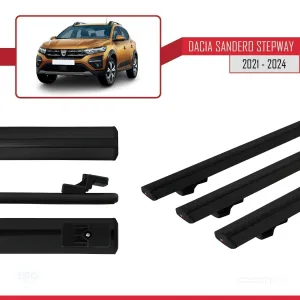 Dacia Sandero STEPWAY 2021 ve Sonrası ile uyumlu Basic Model Ara Atkı Tavan Barı SİYAH 3 ADET thumb 5