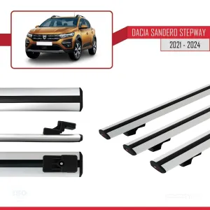 Dacia Sandero STEPWAY 2021 ve Sonrası ile uyumlu Basic Model Ara Atkı Tavan Barı GRİ 3 ADET thumb 5