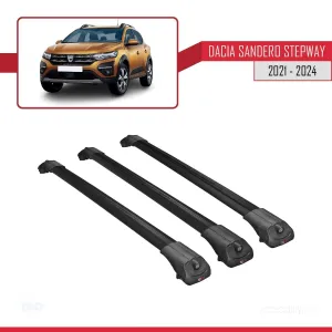 Dacia Sandero STEPWAY 2021 ve Sonrası ile uyumlu ACE-1 Ara Atkı Tavan Barı SİYAH 3 ADET BAR thumb 3