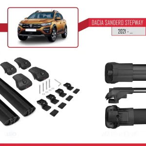Dacia Sandero Stepway 2021 ile uyumlu ACE-1 Ara Atkı Tavan Barı SİYAH thumb 5
