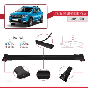 Dacia Sandero STEPWAY 2012-2020 Arası ile Uyumlu FLY Model Ara Atkı Tavan Barı SİYAH 3 ADET BAR thumb 4