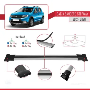 Dacia Sandero STEPWAY 2012-2020 Arası ile Uyumlu FLY Model Ara Atkı Tavan Barı GRİ 3 ADET BAR thumb 4