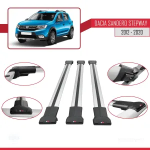 Dacia Sandero STEPWAY 2012-2020 Arası ile Uyumlu FLY Model Ara Atkı Tavan Barı GRİ 3 ADET BAR thumb 5